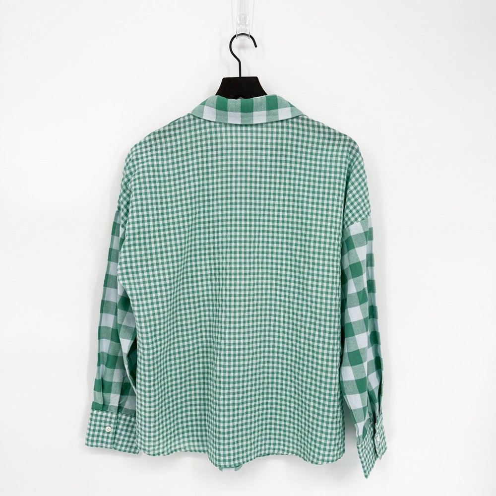 Andree by Unit Mixed Gingham Button Down Top Green White Medium - Picture 5 of 8